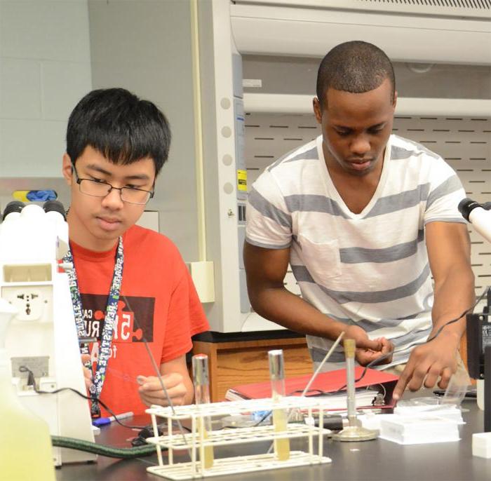 Students work in a science lab on campus